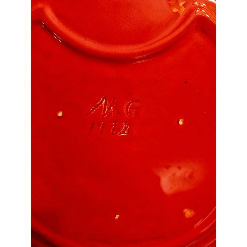 Vintage Holland Mold Red Ceramic Fish Plates S/4 MCM Nautical Signed‎ Pickle